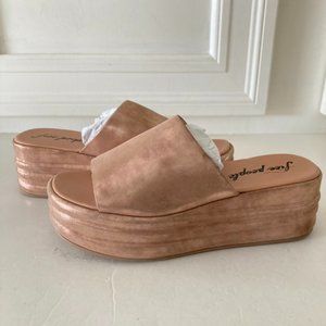 NWOT Free People Harbor Metallic Pink Leather Slip On Flatform Platforms Sz 39